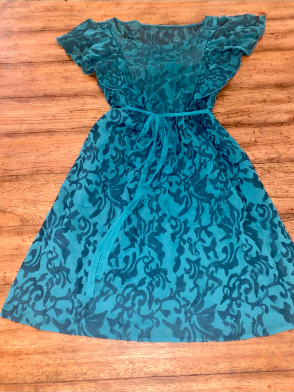 NWOT Anthropologie MOULINETTE SOEURS
vêtements Teal Floral Chiffon Ruffled Dress - Picture 4 of 16
